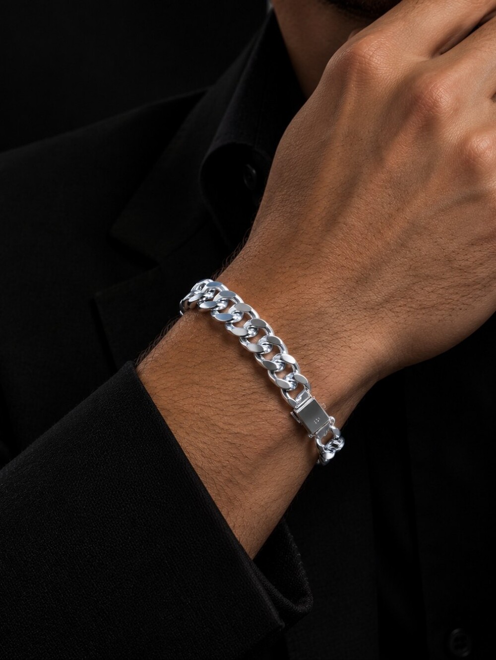Men's 925 Classic Silver Curb Chain Bracelet for Men